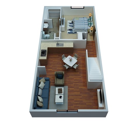 Floor plan for 1 bed, 1 bath, 788 sqft
